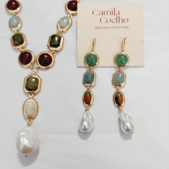 NWT Camila Coelho Semi Precious Stone Necklace & Earrings Set - Picture 6 of 6
